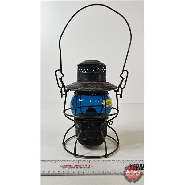 Railway Lamp : Hiram L Piper Co. Ltd. : Blue Lense  (Measures : 9-1/2"H)