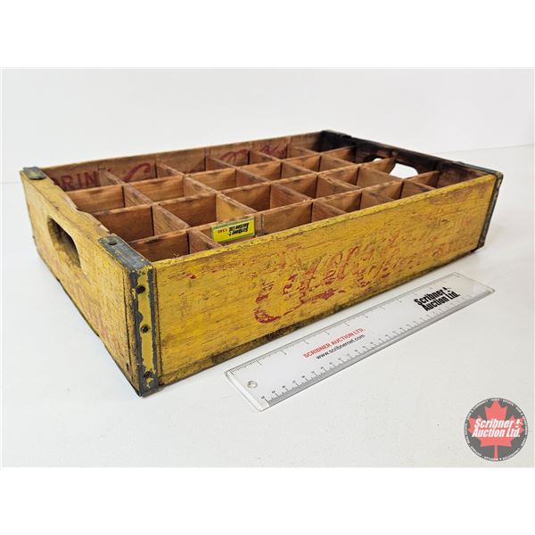 Coca-Cola Yellow Painted Wooden 24 Bottle Crate (c. 1960's) (Measures : 4"H x 18-1/4"W x 12"D)