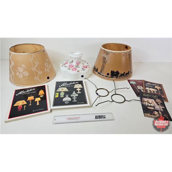 Aladdin Lamp Collector Combo :  - Glass Shade - Collector Books (2) - Parchment Lamp Shades (2) - La