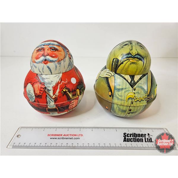Bristol Ware Replica Tobacco Tins (2)  - Business Man (1979) - Santa (1980) (Both Measures : 6-1/2"H