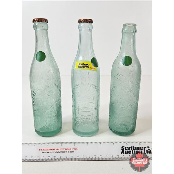 Aqua Embossed Bottles (3) : - The Empire Brewing Co. Ltd. - (2) Brandon Brewing Co. (All Measures : 