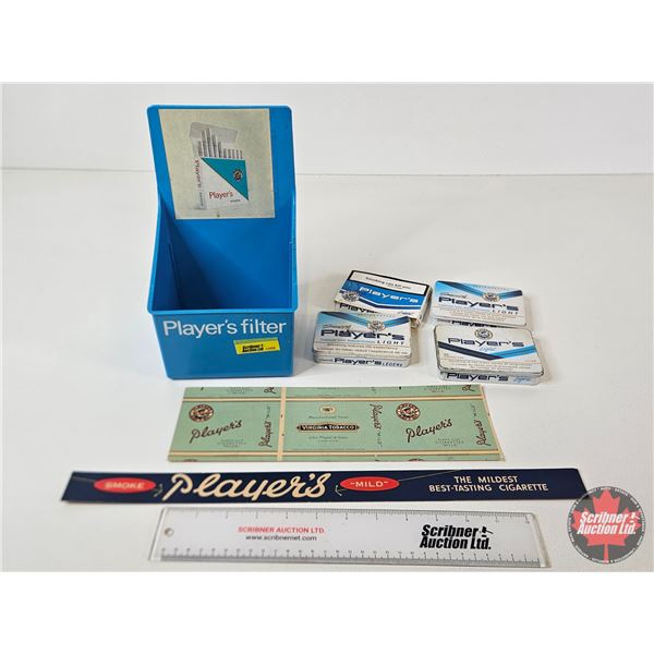 Players Collector Combo (7) : - Plastic Cigarette Pack Holder - Tins (3) - Pack  - Cardboard Ad's (2
