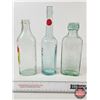 Image 1 : Aqua Embossed Bottles (3) : - Florida Water Murray & Lanman Druggists - Scott's Emulsion - Eno's Fru
