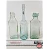 Image 7 : Aqua Embossed Bottles (3) : - Florida Water Murray & Lanman Druggists - Scott's Emulsion - Eno's Fru