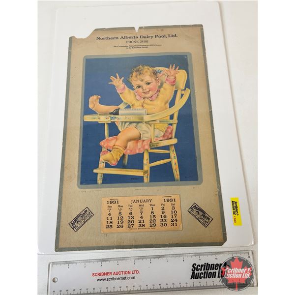 Advertising Calendar 1931 : "Northern Alberta Dairy Pool Ltd. " (Ad Measures : 16-1/2"H x 10-1/4"W) 