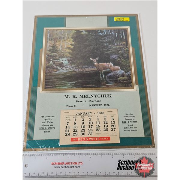 Misprint Advertising Calendar 1940 : "M.R. Melnychuk General Merchant" MANVILLE, ALTA. (Mannville Sp