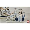 Image 2 : Vintage Victorian Porcelain Figurines (2) : Blue & White w/Gold Accents : Stage Coaches (Largest Mea