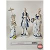 Image 1 : Vintage Victorian Porcelain Figurines (3) : Blue & White w/Gold Accents : Ladies & Gentleman (Talles