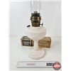 Image 4 : Aladdin Oil Lamp : Model B Burner : Tall Lincoln Drape : Alacite Font c/w Aladdin Chimney Box (NOTE 