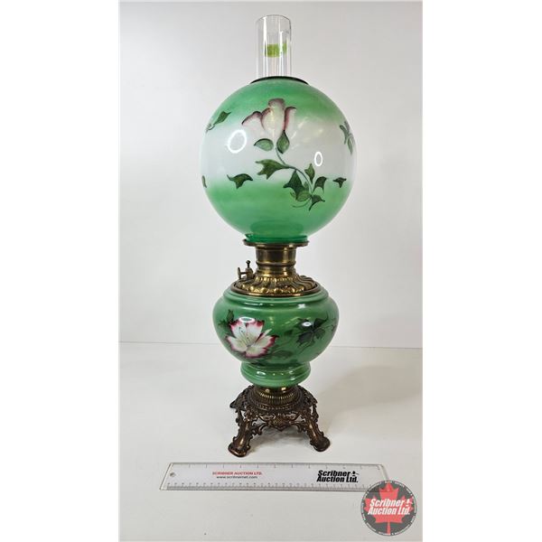 Gone With The Wind Oil Lamp : American Burner  (Measures w/Chimney : 25-1/2"H)