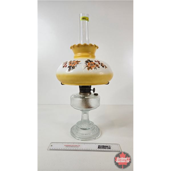 Aladdin Oil Lamp : Model B Burner : Colonial : Clear Glass Font w/Ruffle Top Shade (c. 1933) (Measur