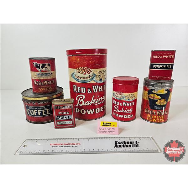 Red & White Collector Combo (7) Tins :  (Tallest Measures : 8-3/4"H)