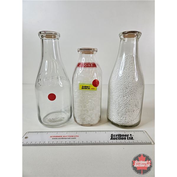 Milk Bottles (3) : - Embossed Edmonton City Dairies (2) - ACL Store (Tallest Measures : 10"H)
