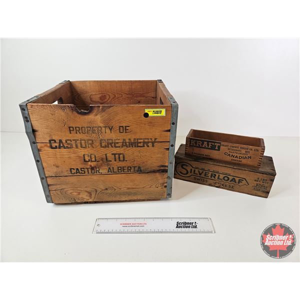 Castor Creamery Co. Ltd Wooden Shipping Crate w/Cheese Boxes (2) (Crate Measures : 11-1/4"H x 14-1/4