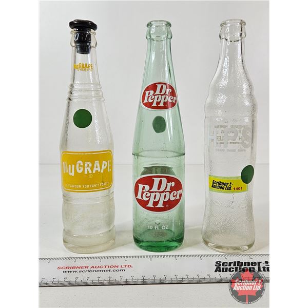 ACL Bottles (3) : - Dr. Pepper (Aqua) - H.P's  - Nugrape w/Stopper (All Measure : 10"H)