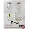 Image 1 : Cream Top Milk Bottles (2) w/Cream Spoon (1 Embossed ECD) (Both Measures : 10-1/4"H)