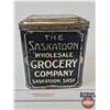 Image 4 : The Saskatoon Wholesale Grocery Company Tin (Saskatoon, SK) (Measures : 9"H x 8"W x 7"D)