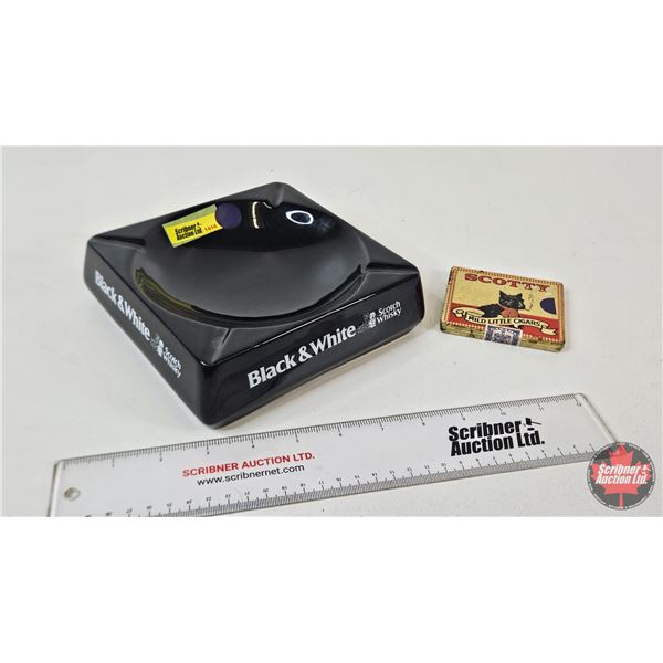 Black & White Scotch Whisky Ashtray w/Scotty Little Cigars Tin (Ashtray Measures : 2"H x 6-1/2"W x 6