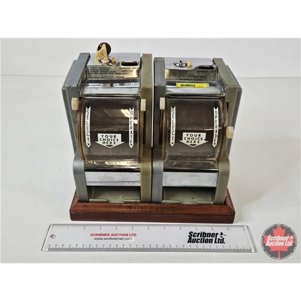 Perfume Vending Machines (2) w/Stand & Key (c. 1950's) (Total Measurement on Stand : 9"H x 10-1/4"W