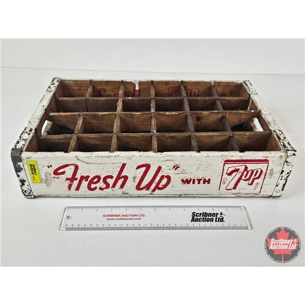 7UP White Painted Wooden 24 Bottle Crate  (Measures : 4"H x 18-1/4"W x 12"D)