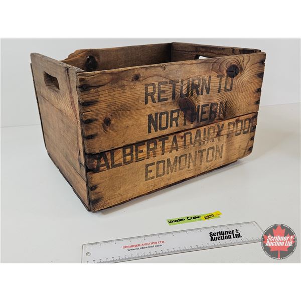 Northern Alberta Dairy Pool Wood Box Crate (Measures : 10"H x 17"W x 14"D)