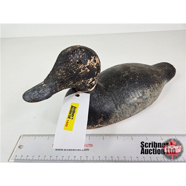 Wooden Duck Decoy (Consignor Tag - Working Blue Bill Drake 1920)  (Measures : 6"H x 5"W x 15"L)