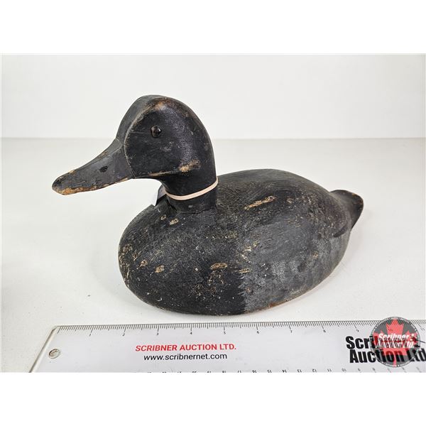 Wooden Duck Decoy (Consignor Tag - Working Blue Bill Drake Found In Valleyfield Quebec c. 1950)  (Me