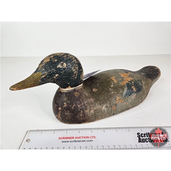 Wooden Duck Decoy (Consignor Tag - Very Early Mallard Drake c. 1890's)  (Measures : 6"H x 5-1/2"W x 