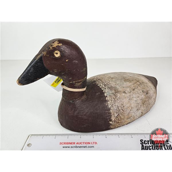 Wooden Duck Decoy (Consignor Tag - Working Canvasback Drake Stamped D. Early 1930's)  (Measures : 7-