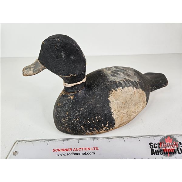Wooden Duck Decoy (Consignor Tag - Working Blue Bill Drake c. 1940's)  (Measures : 6-1/4"H x 5-1/2"W