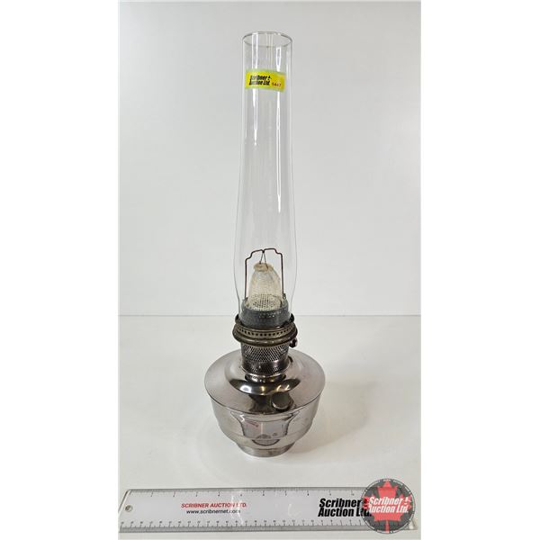 Aladdin Oil Lamp : No. 23 : Nickel Plated Insert (Measures w/Chimney : 19"H)