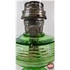 Image 4 : Aladdin Oil Lamp : Model B Burner : Beehive : Green Glass Font (c. 1937-38) Measures w/Chimney : 23-