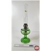 Image 5 : Aladdin Oil Lamp : Model B Burner : Beehive : Green Glass Font (c. 1937-38) Measures w/Chimney : 23-