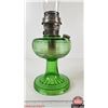 Image 8 : Aladdin Oil Lamp : Model B Burner : Beehive : Green Glass Font (c. 1937-38) Measures w/Chimney : 23-