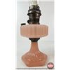 Image 2 : Aladdin Oil Lamp : Model B Burner : Corinthian Pink Hue Font (c. 1935-36) Measures w/Chimney : 23-1/