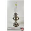 Image 1 : Oil Lamp : Rayo Junior : Nickel Plated  Measures w/Chimney : 17-3/4"H) (NOTE : Dent on Font)