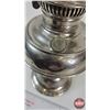 Image 2 : Oil Lamp : Rayo Junior : Nickel Plated  Measures w/Chimney : 17-3/4"H) (NOTE : Dent on Font)