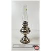 Image 3 : Oil Lamp : Rayo Junior : Nickel Plated  Measures w/Chimney : 17-3/4"H) (NOTE : Dent on Font)