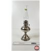 Image 5 : Oil Lamp : Rayo Junior : Nickel Plated  Measures w/Chimney : 17-3/4"H) (NOTE : Dent on Font)