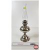 Image 6 : Oil Lamp : Rayo Junior : Nickel Plated  Measures w/Chimney : 17-3/4"H) (NOTE : Dent on Font)