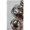 Image 8 : Oil Lamp : Rayo Junior : Nickel Plated  Measures w/Chimney : 17-3/4"H) (NOTE : Dent on Font)