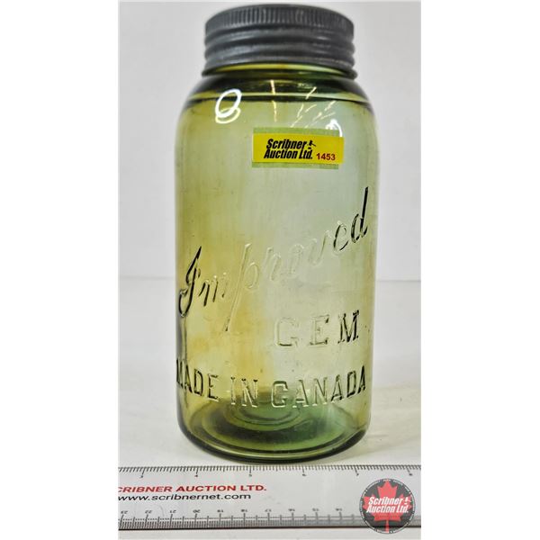 Improved Gem Sealer Jar : Green Glass (Measures : 8-3/4"H)
