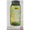 Image 1 : Improved Gem Sealer Jar : Green Glass (Measures : 8-3/4"H)