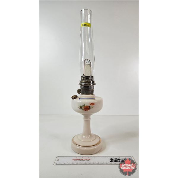 Aladdin Oil Lamp : Model B Burner : Victoria Floral Font (c. 1948-1953) (Measures w/Chimney : 24-1/2