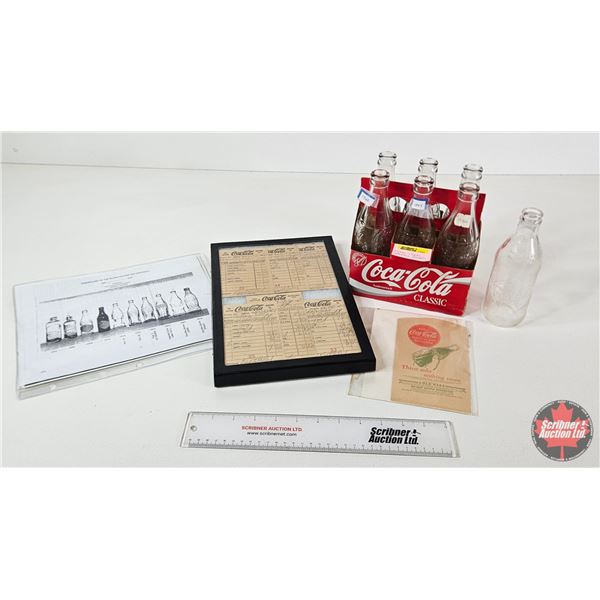 Coca-Cola Collector Combo :  - Bottles (7) (c. 1940's-1950's-1960's) - 6 Place Carrier - Paper Bag -