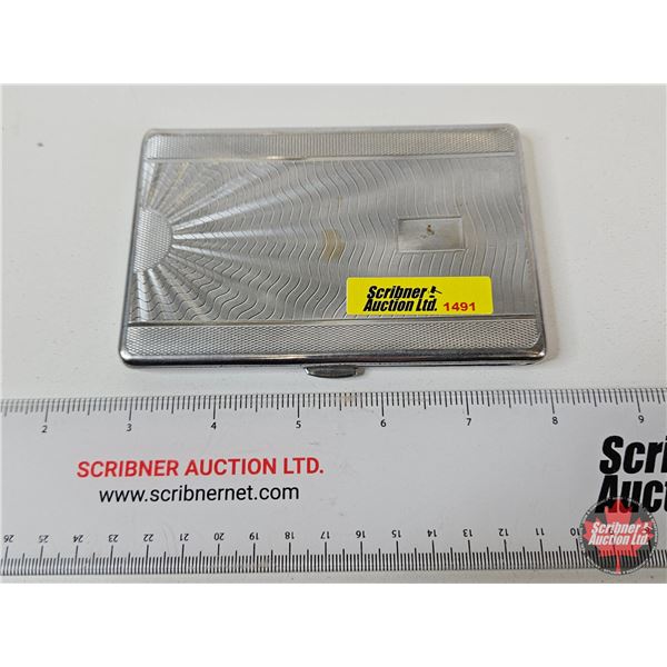 Nickel Plated Cigarette Case : Sunburst Design (Measures : 5'H x 3-1/2W x 3/8"D)