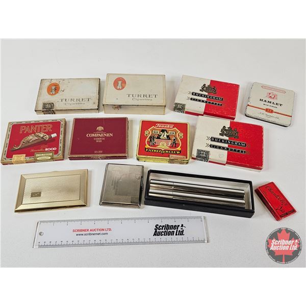 Variety of Cigarette Tins; Cigarette Cases; Cigarette Cardboard Packs; Cigar Holder & Rolling Papers