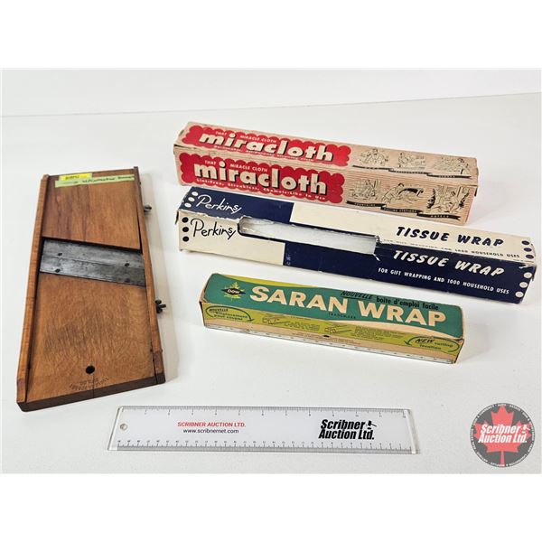 Vintage Kitchen Combo : - Miracle Cloth (Partial Roll) - Tissue Wrap (Partial Roll) - Saran Wrap (Pa