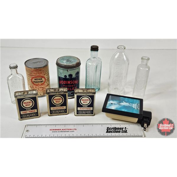 Collector Combo : (10 Items) - Can of Indian Pudding (Unopened) - Robinson's Barley Can - Malkin's B