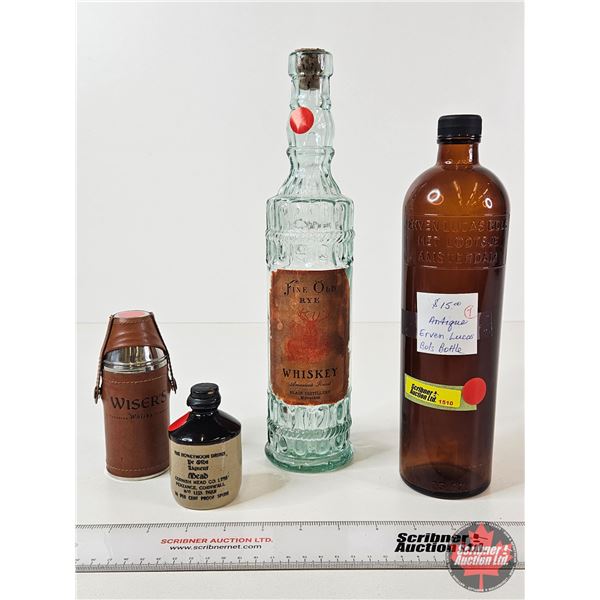Variety of Alcohol Bottles : - Blair Distillery Whiskey Bottle - Erven Lucas Bottle - Mead Mini Ston